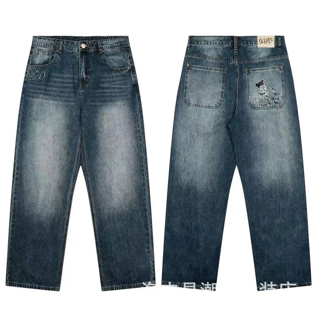 American High-Street Style Straight-Leg Jeans - rep spodnie
