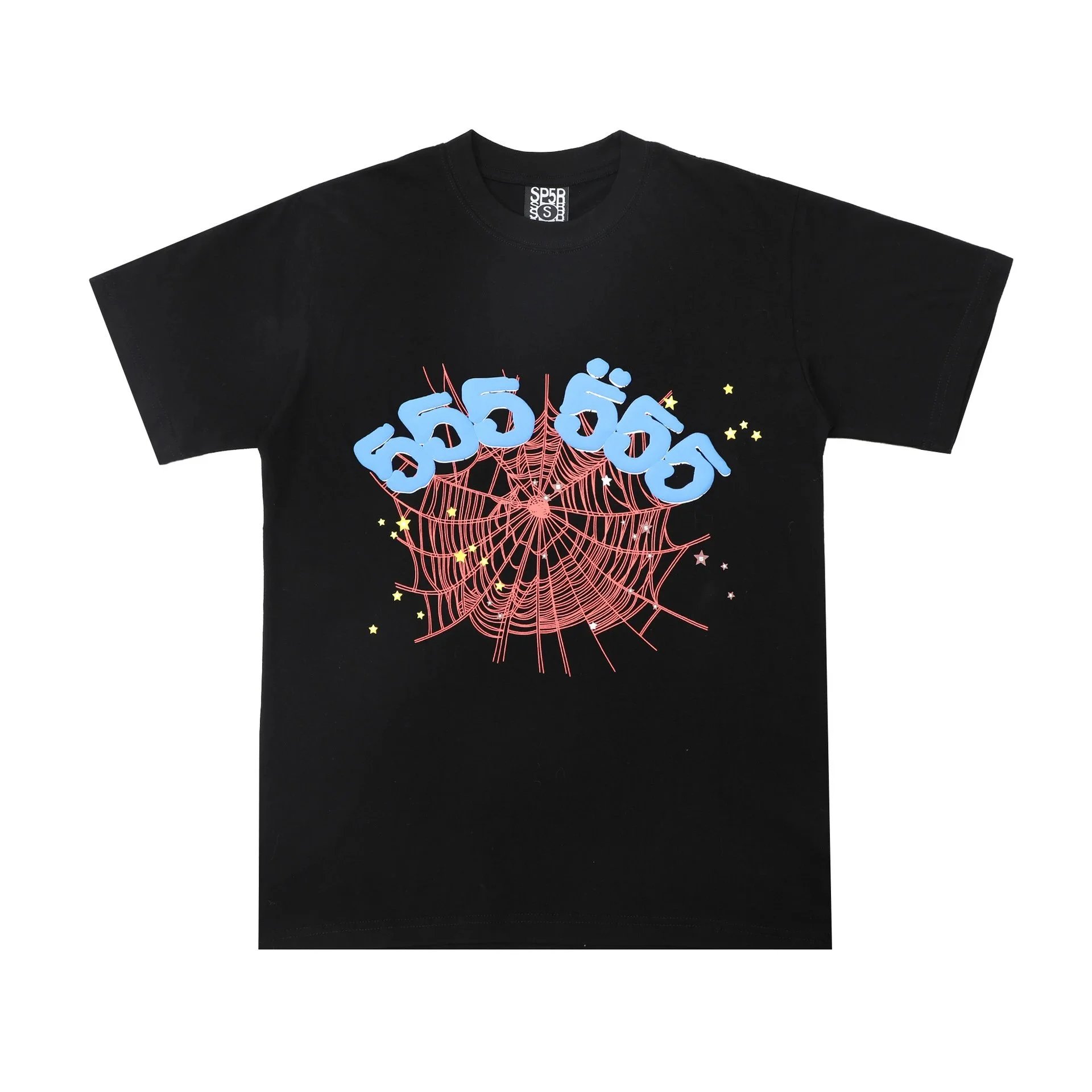 American Street Style Short-Sleeve T-Shirt with Spiderweb Print - rep koszulki